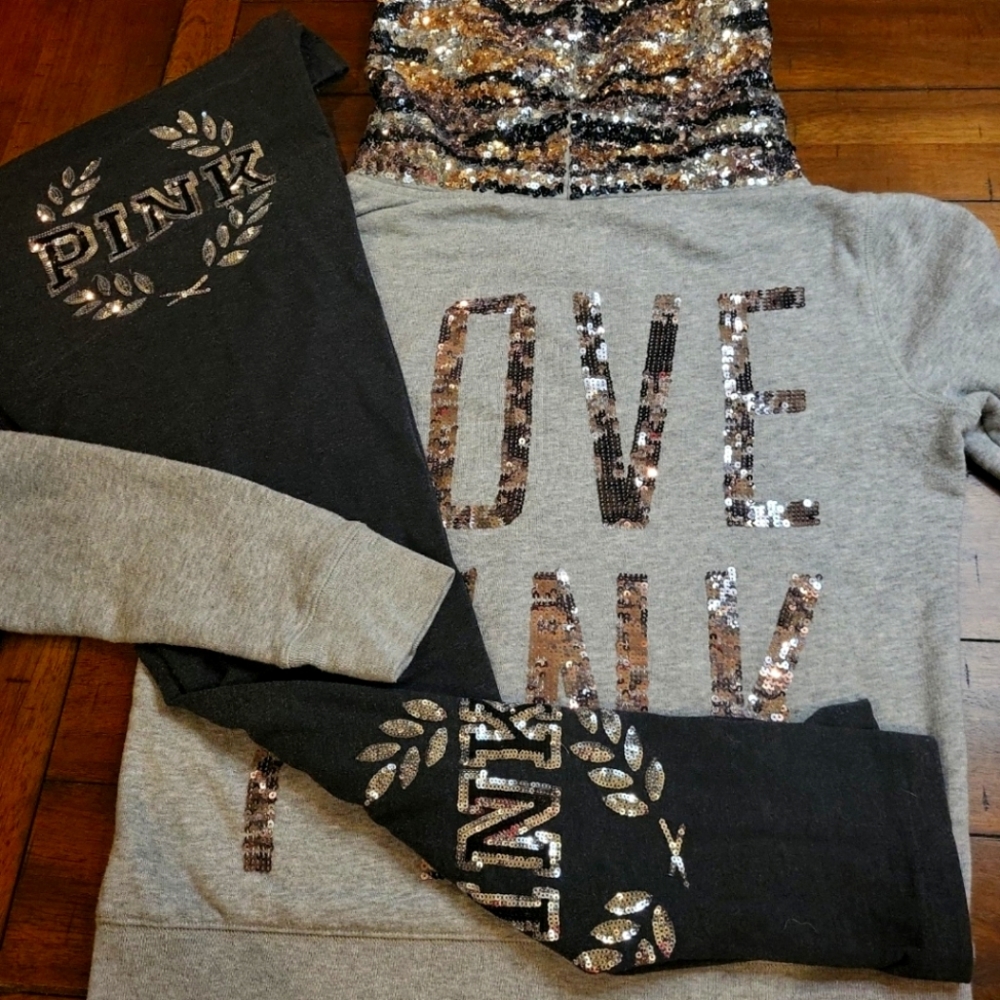 VICTORIA'S SECRET PINK BLING ANIMAL PRINT HOODIE SET